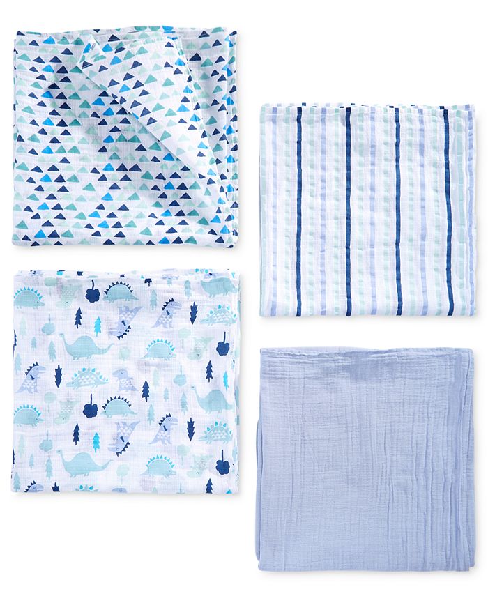 aden by aden + anais 4Pk. Cotton Dinosaur Swaddle Blankets, Baby Boys