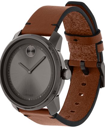 Movado Men s Swiss Bold Rustic Brown Leather Strap Watch 43mm