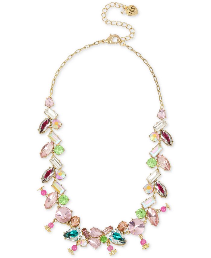 Betsey Johnson Gold-Tone Multi-Crystal Necklace - Macy's