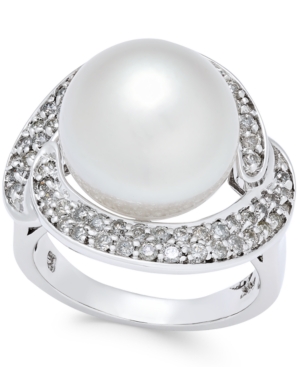 image of Cultured South Sea Pearl (13mm) and Diamond (5/8 ct. t.w.) Ring in 14k White Gold
