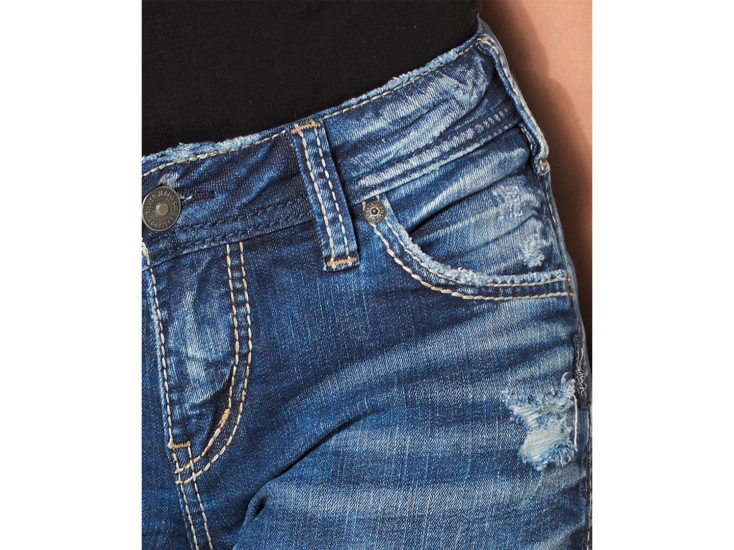 Женские джинсы Silver Jeans Co. Mid Rise Distressed Girlfriend, цвет: Индиго — фото 5