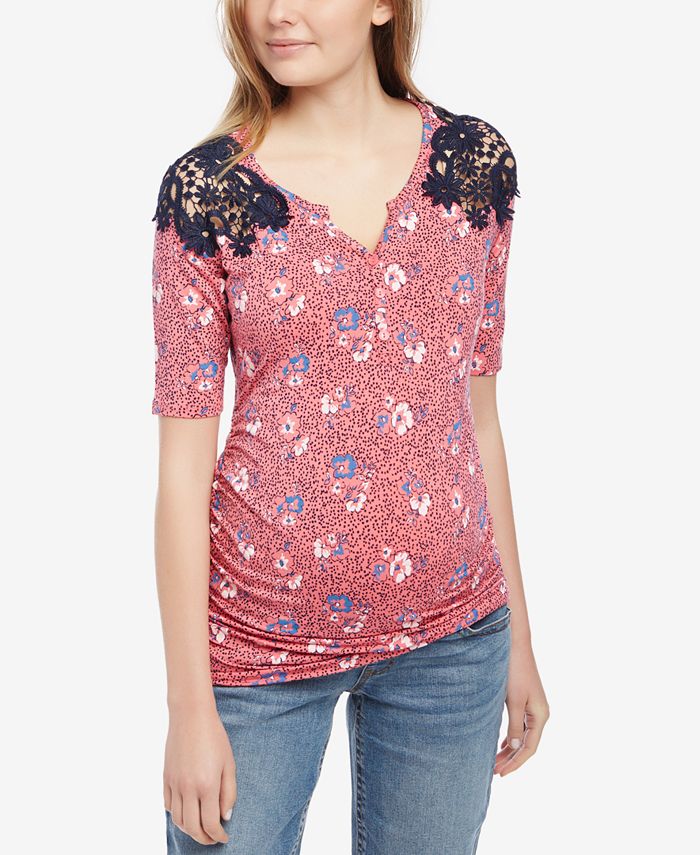Motherhood Maternity LaceTrim Henley Shirt Macy's