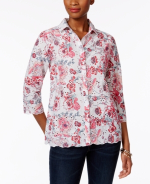 Charter Club Cotton Floral-Print Eyelet Shirt, Only at Macys
