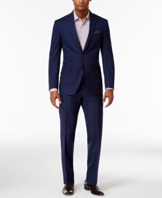 Tallia - Men's Slim-Fit Navy Plaid Suit Pants
