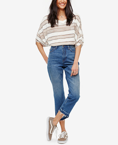 Free People Cotton Cropped Blue Wash Bootcut Jeans