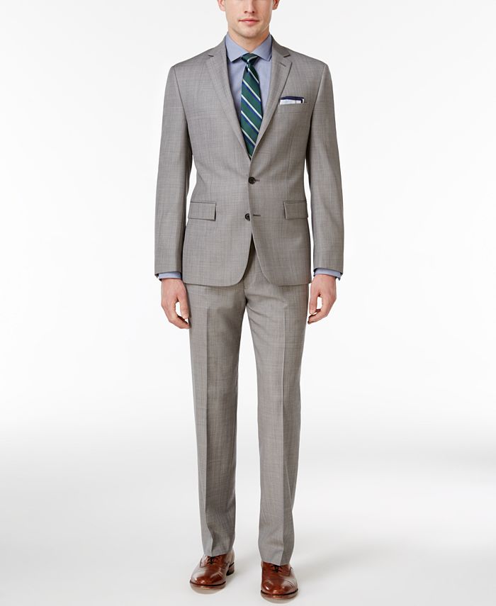 Ryan Seacrest Distinction Men's Slim-Fit Medium Gray Sharkskin Suit ...