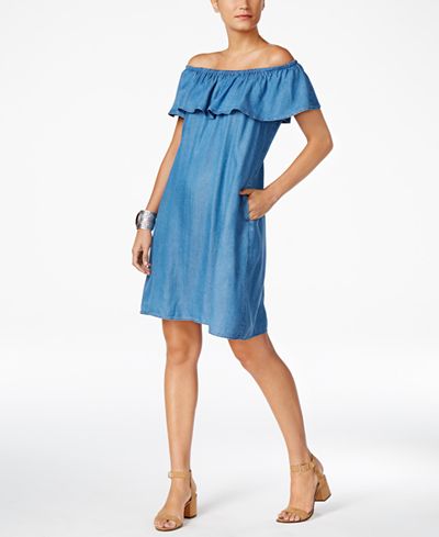 Style & Co Denim Off-The-Shoulder Dress, Only at Macy&#39;s - Dresses - Women - Macy&#39;s