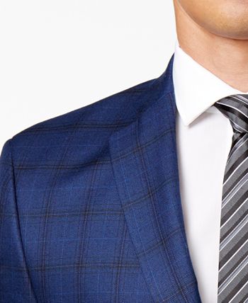 MICHAEL KORS Mens Navy Single Breasted, Windowpane Plaid Classic Fit Suit Separate Blazer Jacket main image 1