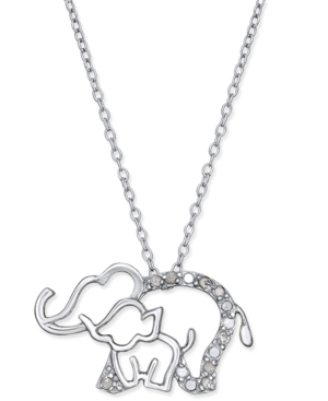 image of Diamond Elephant and Baby Pendant Necklace (1/10 ct. t.w.) in Sterling Silver