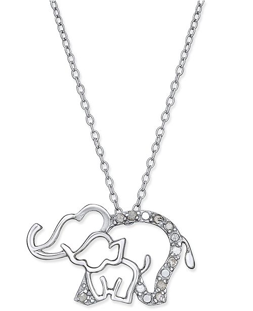 Macy S Diamond Elephant And Baby Pendant Necklace 1 10 Ct T W In Sterling Silver Reviews Necklaces Jewelry Watches Macy S