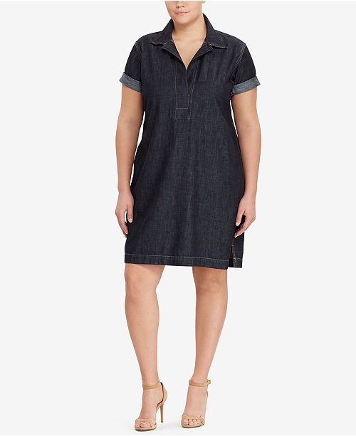 Lauren Ralph Lauren Plus Size Cotton Denim Shift Dress & Reviews - Dresses - Plus Sizes - Macy&#39;s