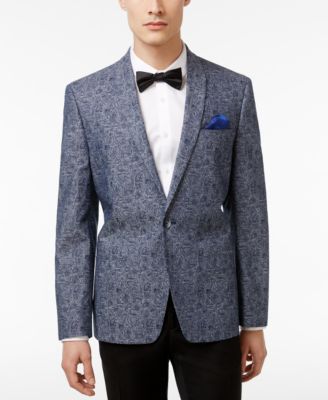 Ben Sherman - Men's Slim-Fit Blue and Gray Paisley Cotton Dinner Jacket