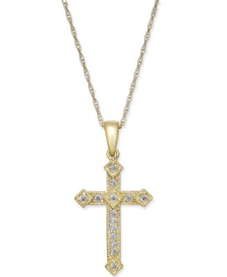 Diamond Cross Pendant Necklace (1/10 ct. t.w.) in 14k Gold or White Gold