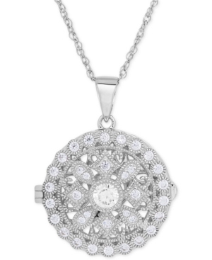 image of Cubic Zirconia Round Locket Pendant Necklace in Sterling Silver
