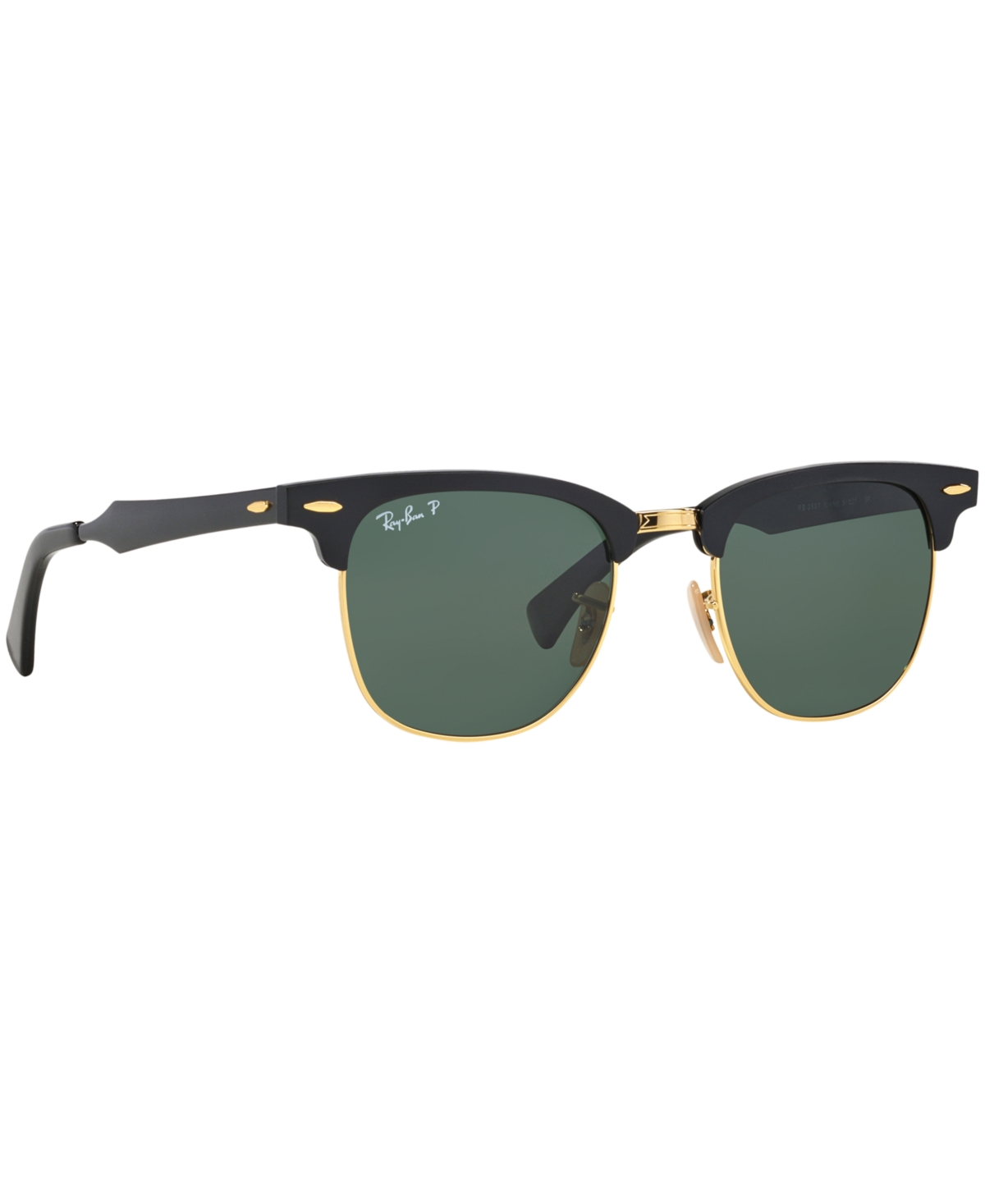 Ray Ban Clubmaster Aluminum Sunglasses Black Frame Green Lenses Polarized 51-21 In Black,green