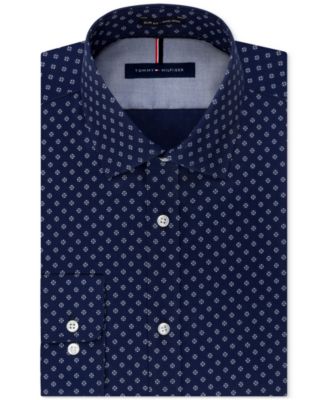 Tommy Hilfiger Men's Slim-Fit Non-Iron Blue Print Dress Shirt - Macy's