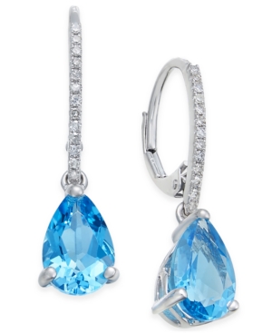 image of Blue Topaz (2-1/2 ct. t.w.) and Diamond (1/10 ct.t.w.) Drop Earrings in 14k White Gold
