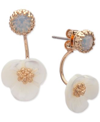 Gold-Tone White Flower Front and Back Earrings