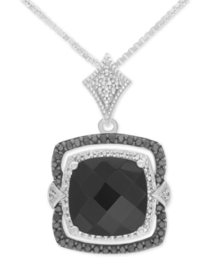 image of Onyx (10mm x 10mm) and Diamond (1/8 ct. t.w.) Pendant Necklace in Sterling Silver