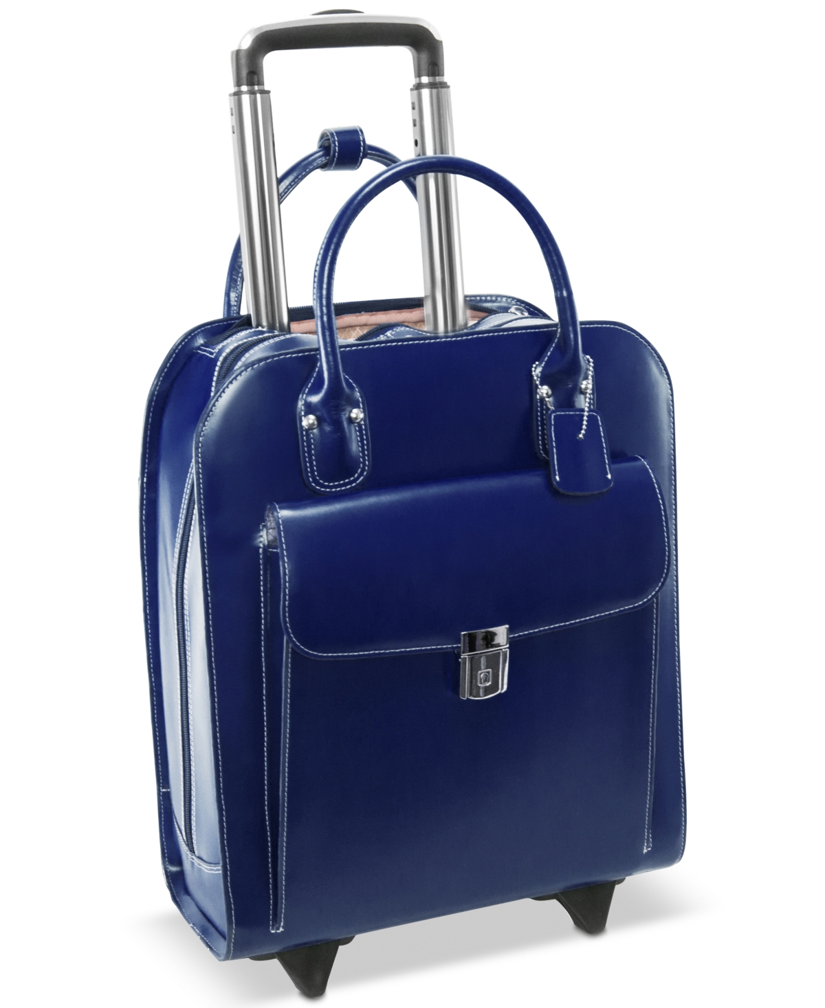 Uptown Leather Wheeled Laptop Briefcase - Navy