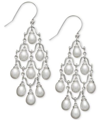 silver and pearl chandelier earrings