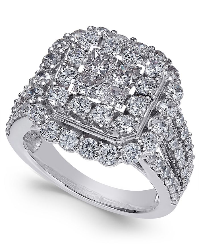 Macy's Diamond Cluster Ring (3 ct. t.w.) in 14k White Gold - Macy's