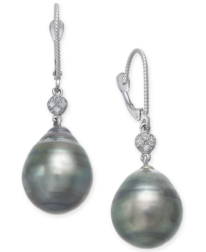 Macy's Cultured Black Tahitian Pearl (12mm) and Diamond Accent Drop ...