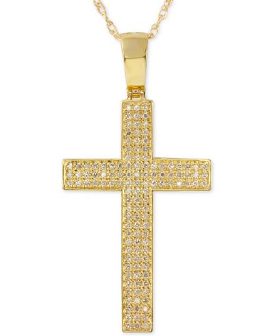 cross gold diamond necklace pendant ct 10k geometric macy mens metallic main lyst macys