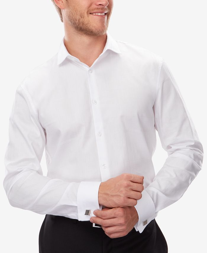 Calvin Klein X Men's Extra Slim-Fit Tonal Plaid French Cuff Dress Shirt ...