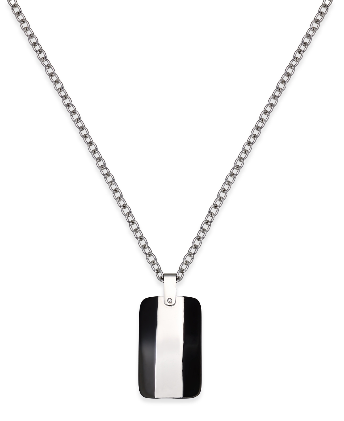Men's Two-Tone Stainless Steel Dog Tag Pendant Necklace - Silver