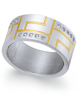 image of Sutton by Rhona Sutton Men-s Two-Tone Modern Cubic Zirconia Ring