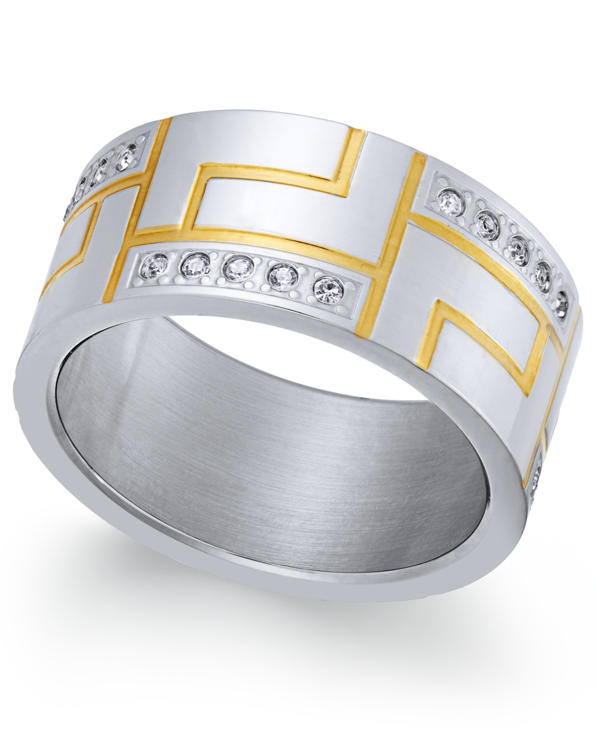 Men's Two-Tone Modern Cubic Zirconia Ring - Silver