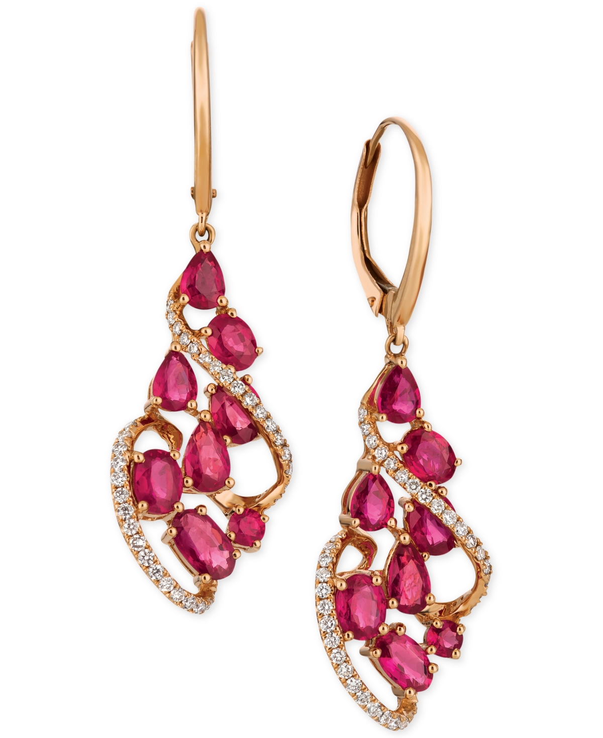 Passion Ruby (3-1/3 ct. t.w.) & Diamond (1/3 ct. t.w.) Drop Earrings in 14k Rose Gold - Ruby