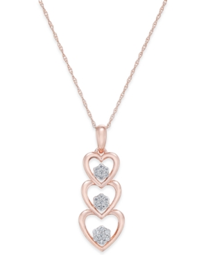 image of Diamond Triple Heart Pendant Necklace (1/7 ct. t.w.) in 14k Rose Gold