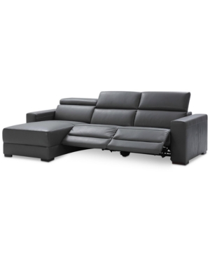 FURNITURE NEVIO 115" 3-PC LEATHER SECTIONAL SOFA WITH CHAISE, 2 POWER RECLINERS AND ARTICULATING HEADRESTS, CR
