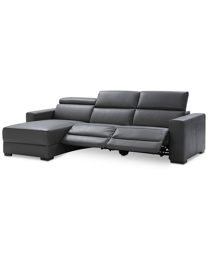 Furniture Nevio 115" 3pc Leather Sectional Sofa with Chaise, 2 Power