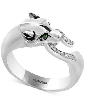 image of Signature by Effy Diamond (1/10 ct. t.w.) & Tsavorite Accent Panther Ring in Sterling Silver