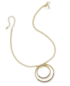 image of Thalia Sodi Gold-Tone Pave Double Circle Pendant Necklace, Created for Macy-s