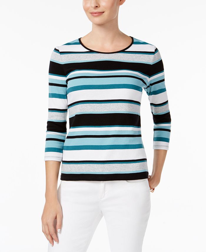 Charter Club Petite Pima Cotton Striped Top, Created for Macy's - Macy's