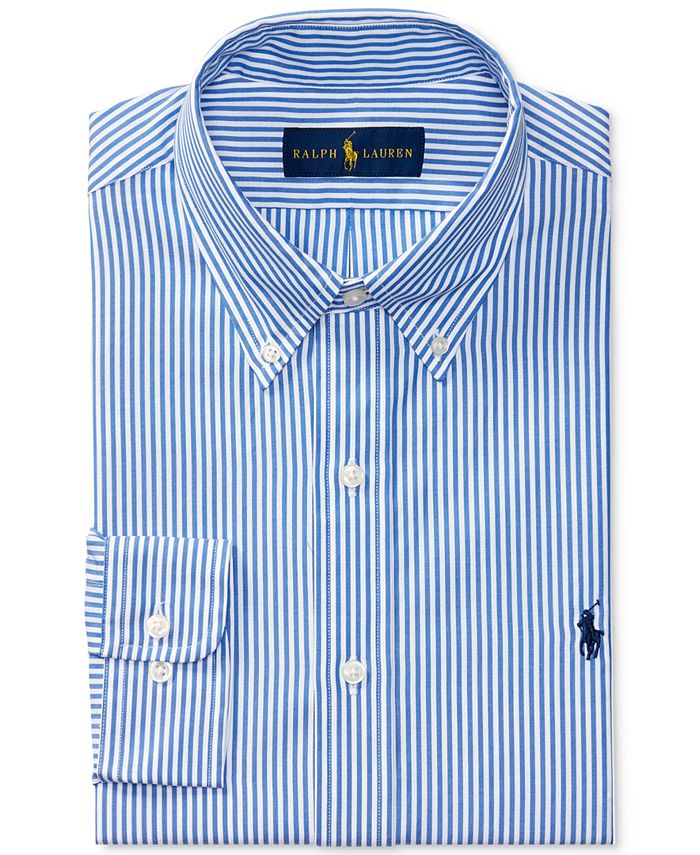 Polo Ralph Lauren Pinpoint Oxford Blue Stripe Dress Shirt - Macy's