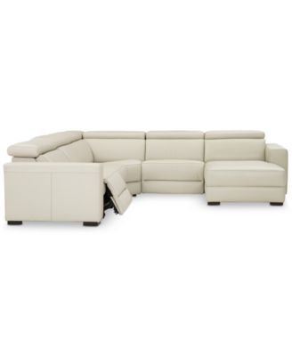 Furniture Nevio 124" 5-pc Leather Sectional Sofa with Chaise, 1 Power Recliner and Articulating Headrests, Created for Macy's