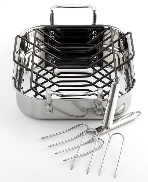 Calphalon TriPly Stainless Steel 14" Roaster with Roasting Rack & Lifters & Reviews Cookware
