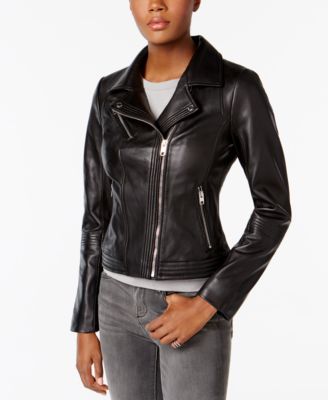 women's michael kors leather jacket with hood