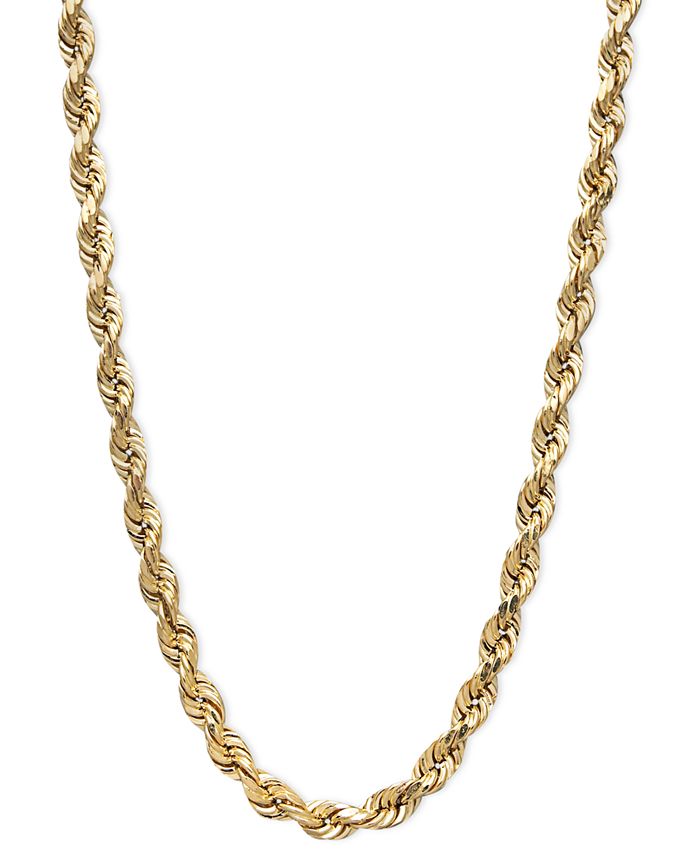 14k Gold Necklace, 20 Diamond Cut Rope Chain (3mm)