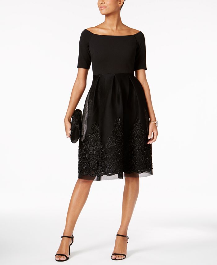 Jessica Howard Embroidered Mesh Fit & Flare Dress - Macy's