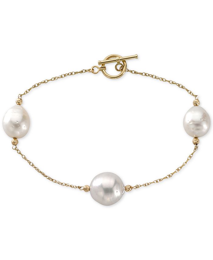 Macy's Cultured Freshwater Pearl (12mm) Toggle Bracelet in 14k Gold ...