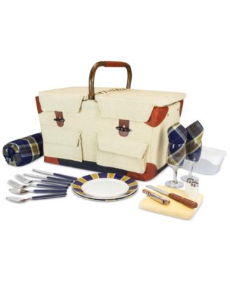 Pioneer Plaid-Accented Tan Picnic Basket