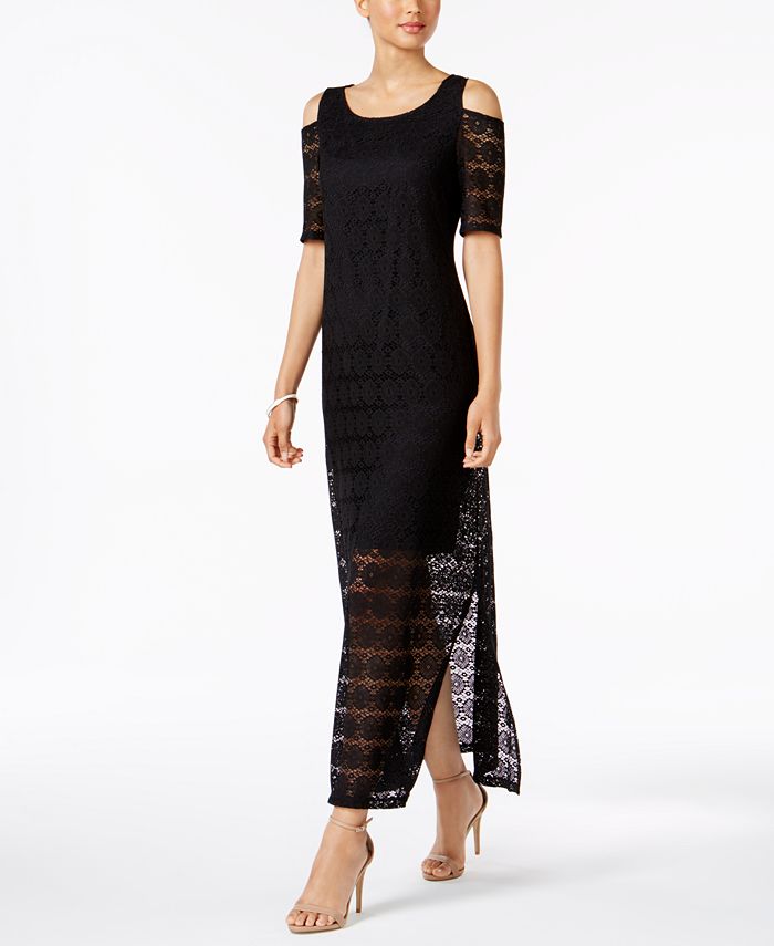 Nine West Cold-Shoulder Illusion-Lace Maxi Dress - Macy's