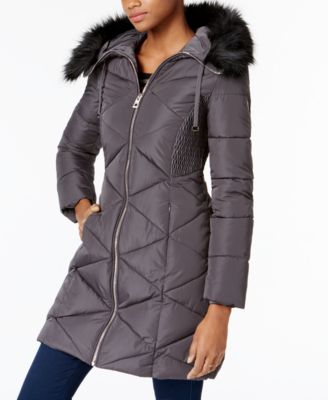 guess puffer coat with faux fur hood