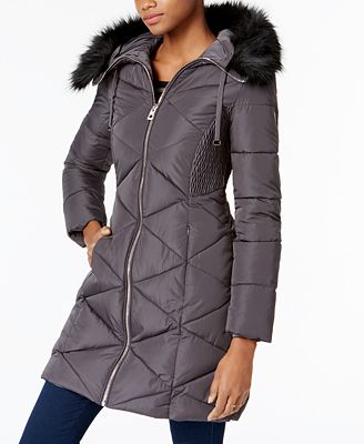 GUESS Faux-Fur-Trim Puffer Coat - Coats - Women - Macy's